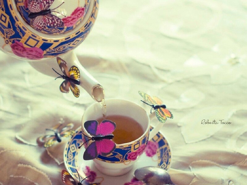 Butterflies on Tea Set — Blue