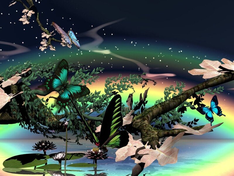 Butterflies on Tree Branches — Green