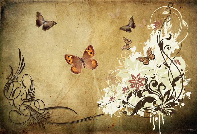 Butterflies on Vintage Background
