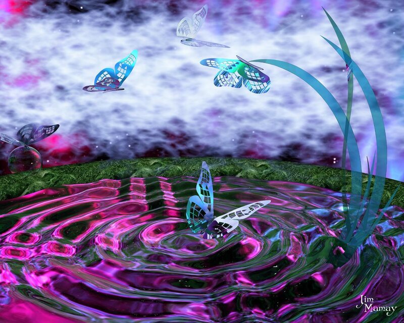 butterflies over a magical pond