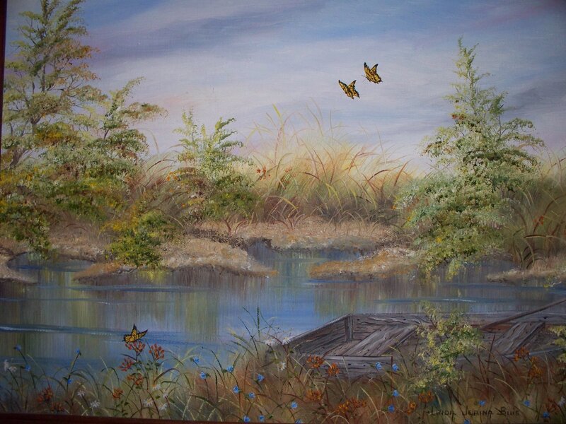 Butterflies over a pond