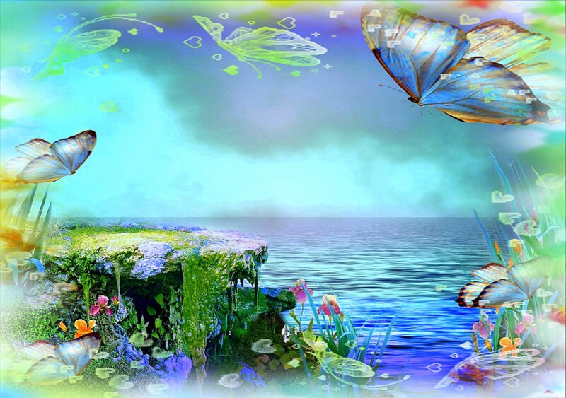 Butterflies over Ocean — Blue