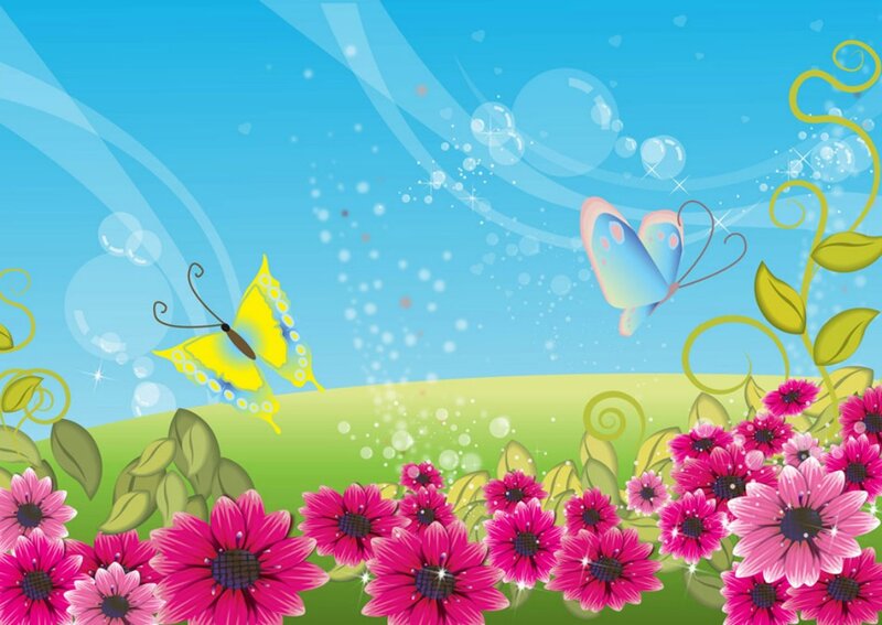 Butterflies over Pink Flowers