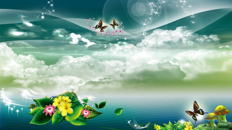 Butterflies over Water — Green