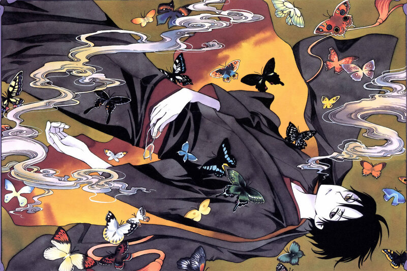 butterflies surrounding a reclining figure