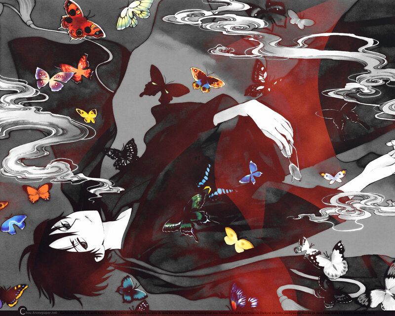 butterflies surrounding a reclining figure