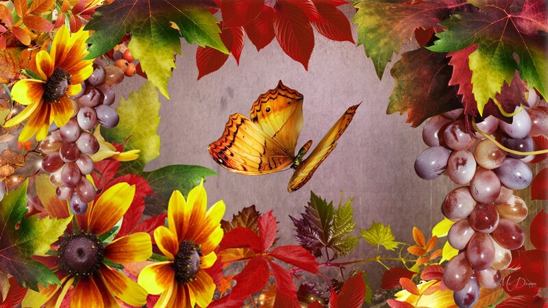 Butterfly Among Autumn Leaves — Yellow