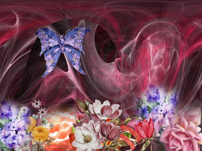 butterfly among colorful flowers