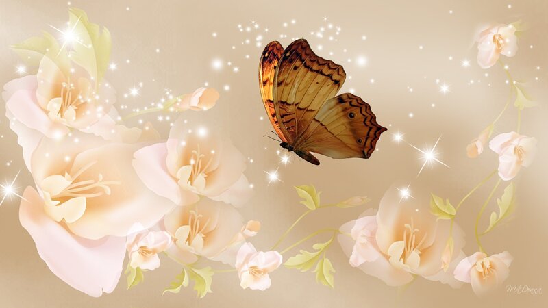 Butterfly Among Flowers — Beige