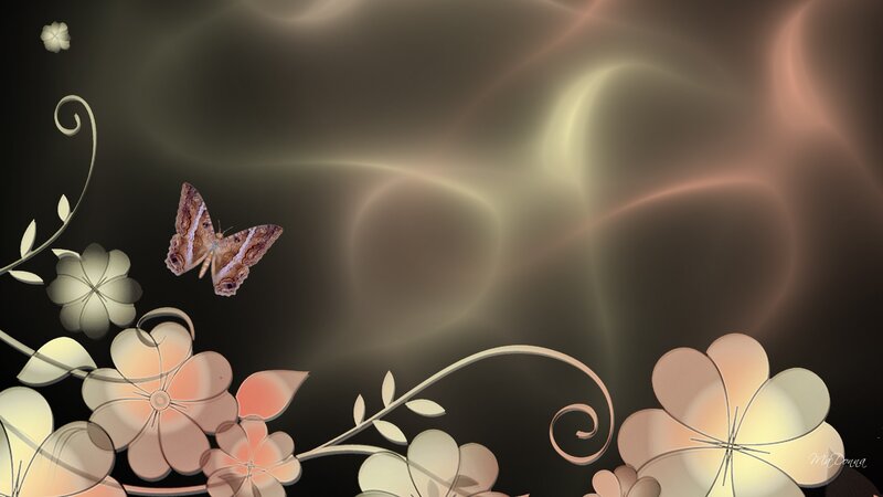 Butterfly Among Flowers — Brown, Serene