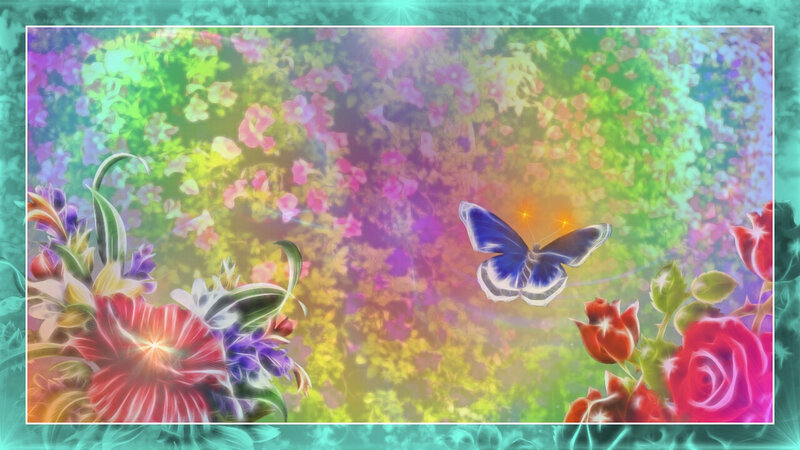 Butterfly Among Flowers — Green, Dreamy