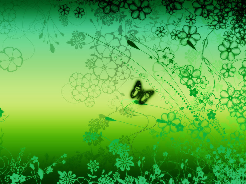 Butterfly Among Flowers — Green, Serene, Digital Art, Vines, Yellow