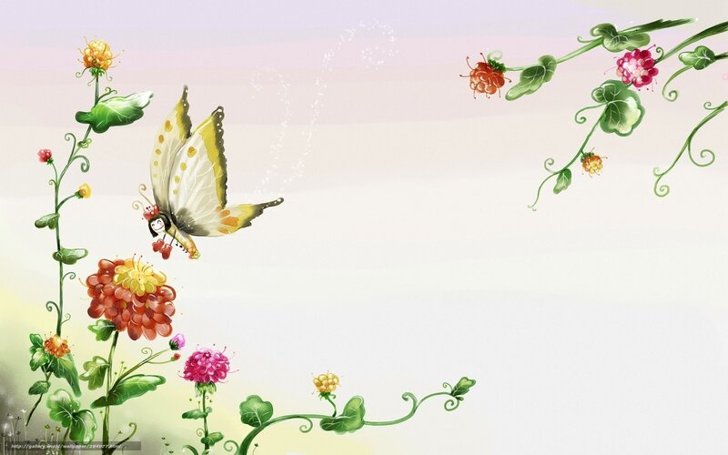 Butterfly Among Flowers — Green, Serene, Spring