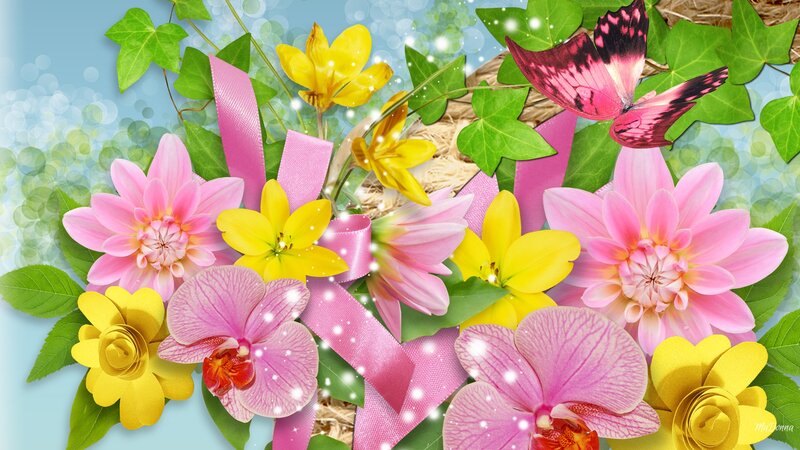Butterfly Among Flowers — Pink, Cheerful