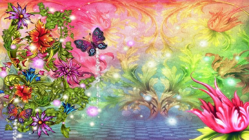 Butterfly Among Flowers — Pink, Fantastical