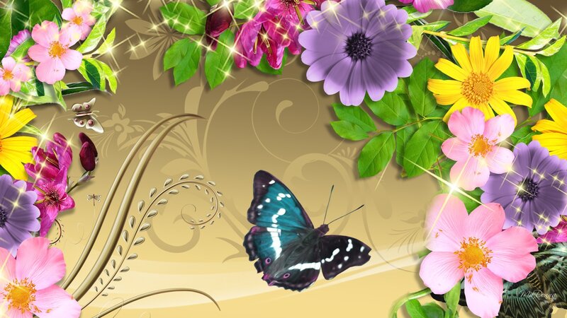 Butterfly Among Flowers — Pink, Festive