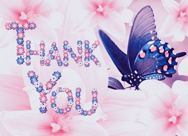 Butterfly Among Flowers — Pink, Serene, Digital Art, Text