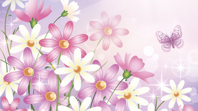 Butterfly Among Flowers — Pink, Serene, Spring