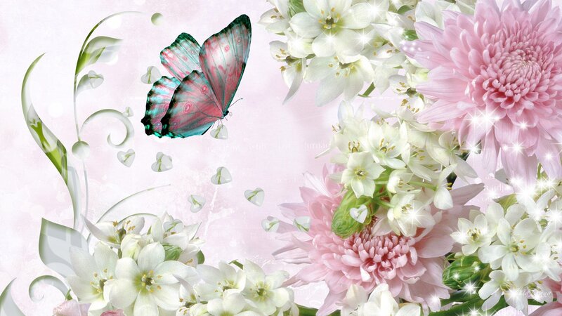 Butterfly Among Flowers — Pink, Serene