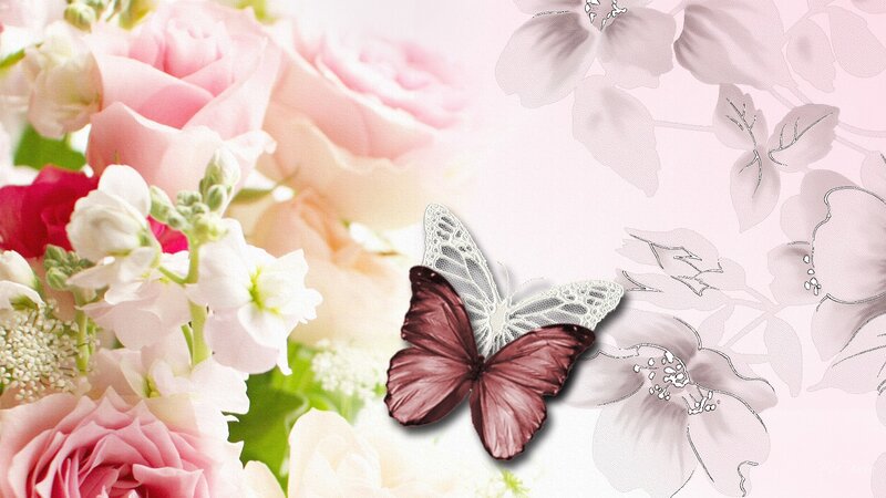 Butterfly Among Flowers — Pink