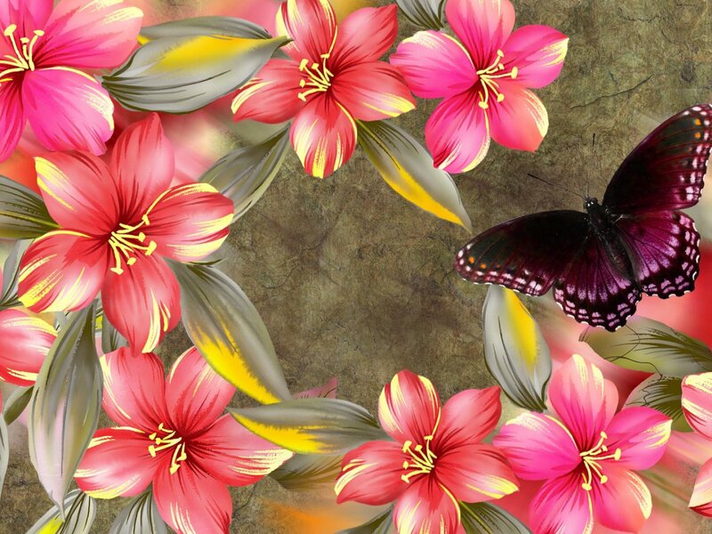 Butterfly Among Flowers — Pink, Vibrant