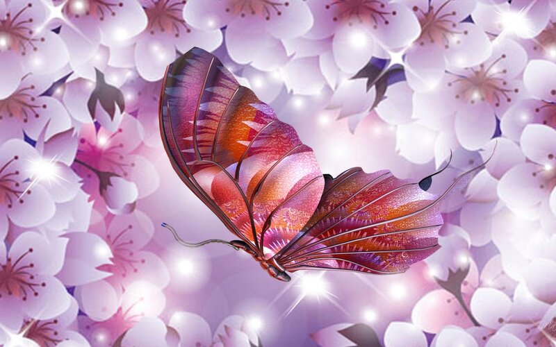Butterfly Among Flowers — Purple, Dreamy, Spring