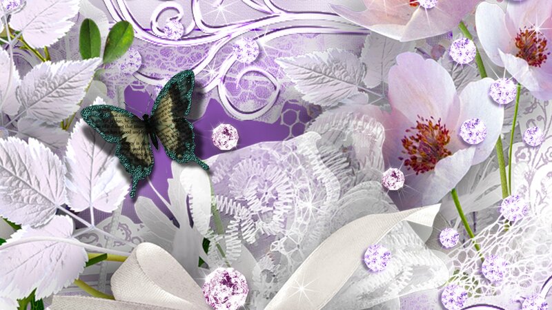 Butterfly Among Flowers — Purple, Dreamy