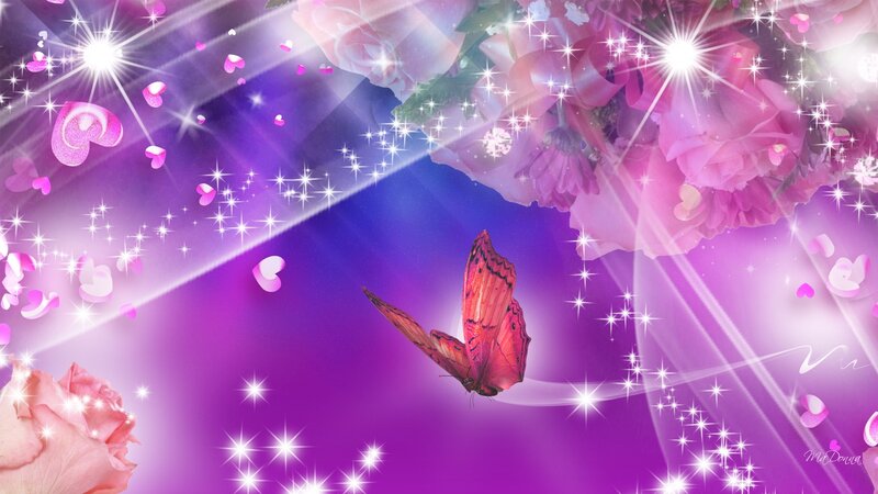 Butterfly Among Flowers — Purple, Magical