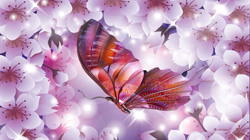 Butterfly Among Flowers — Purple