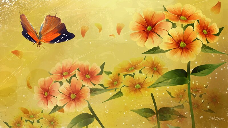 Butterfly Among Flowers — Yellow