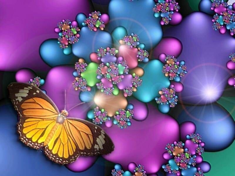 butterfly among fractal flowers