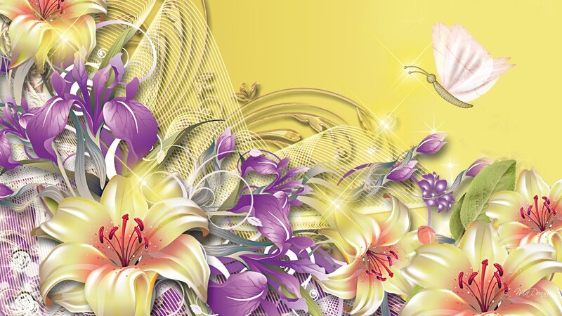 Butterfly Among Lilies