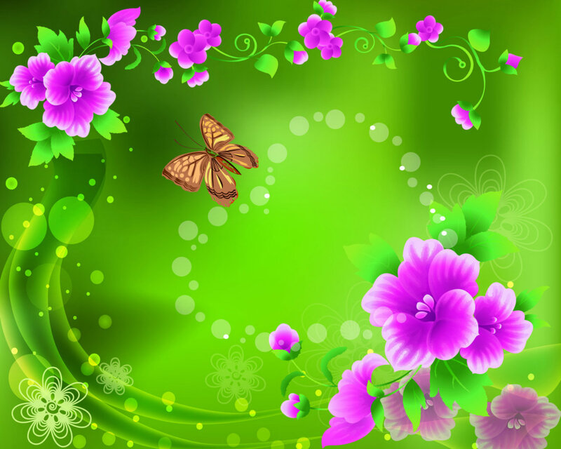 Butterfly Among Purple Flowers — Green