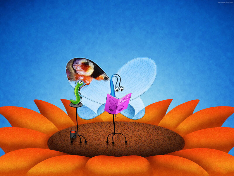 Butterfly and Caterpillar — Blue