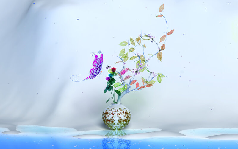 Butterfly and floral arrangement