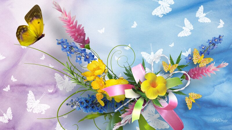 Butterfly and Flower Bouquet — Blue