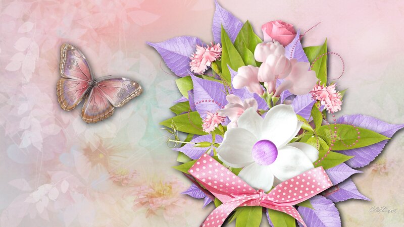 Butterfly and Flower Bouquet — Pink
