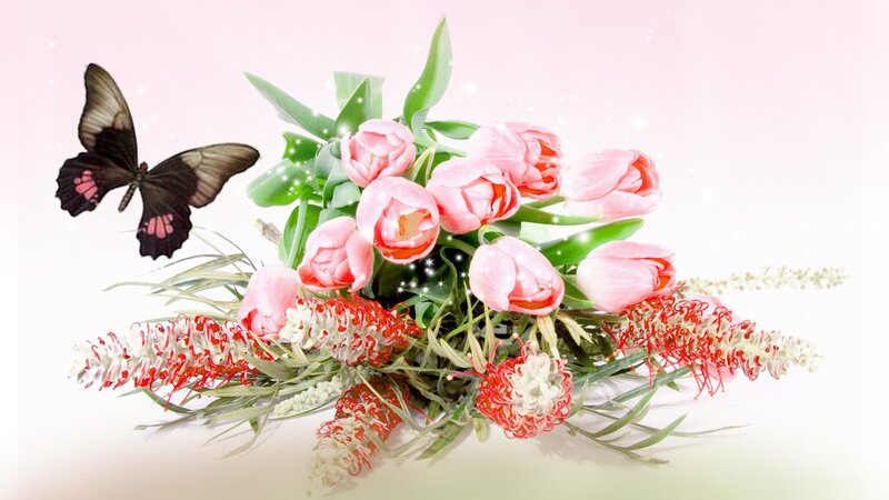 Butterfly and Flower Bouquet