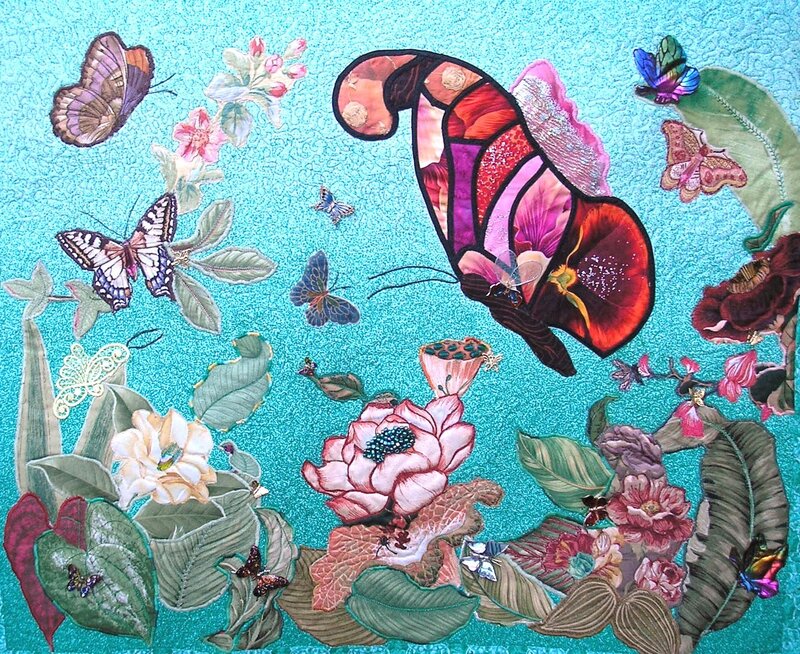 butterfly and flower quilt art