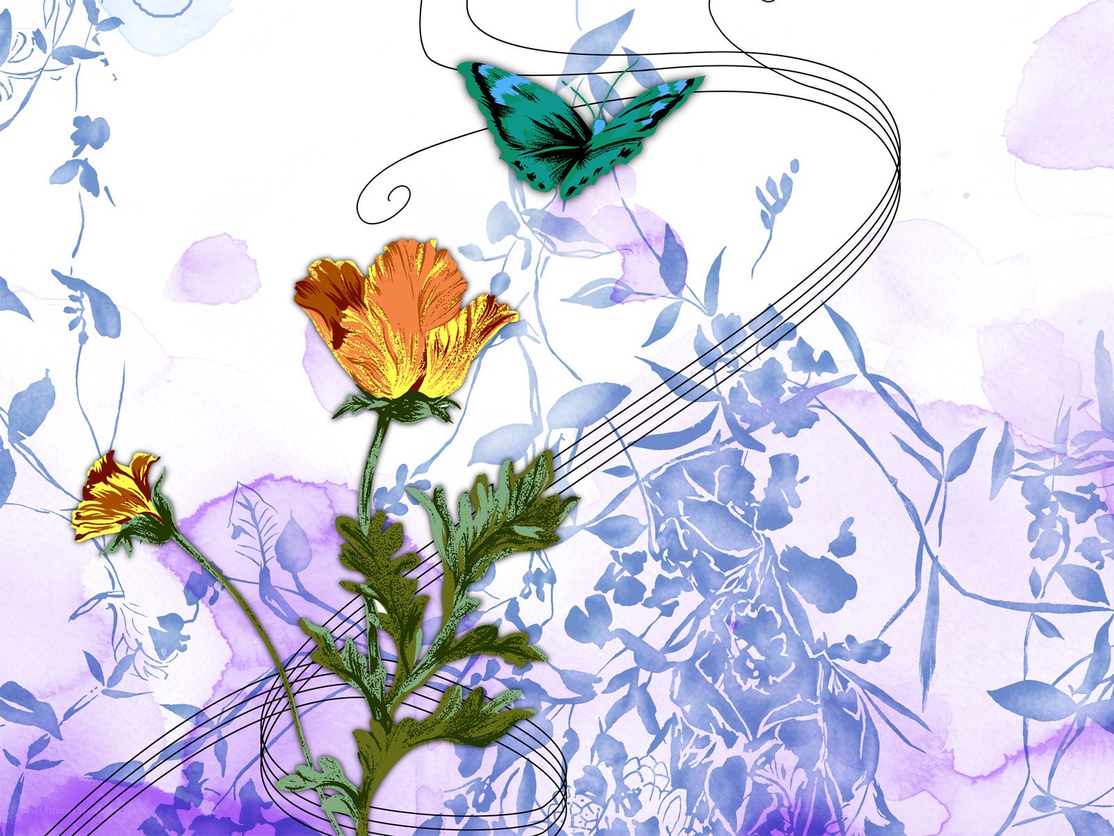 butterfly and flowers artwork