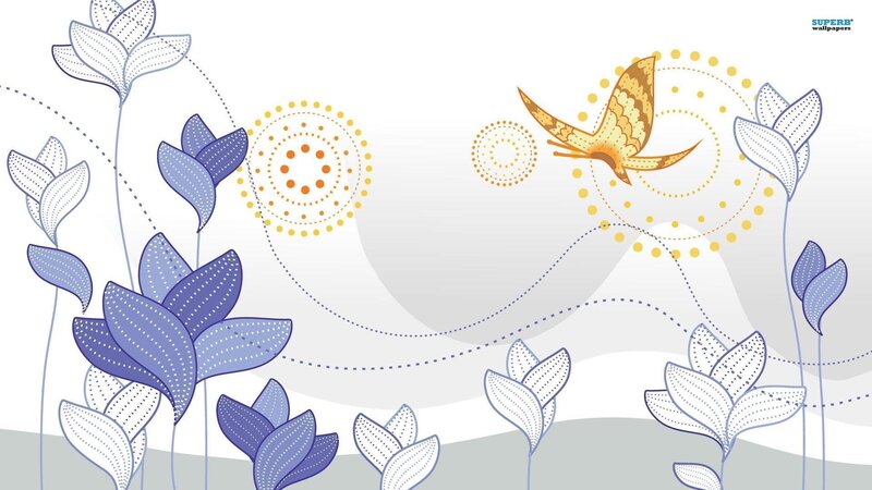 Butterfly and Flowers — Blue, Serene