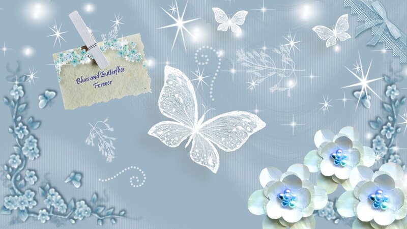 Butterfly and Flowers — Blue
