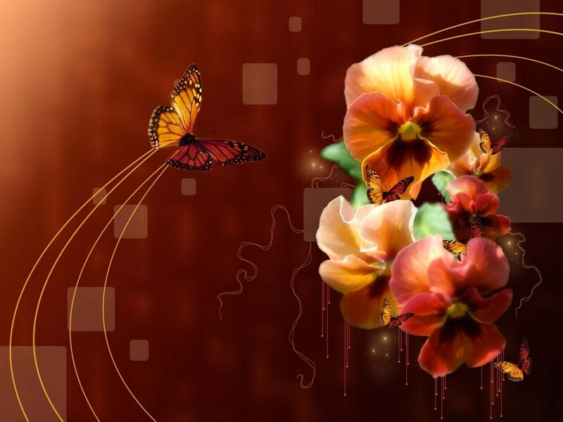 Butterfly and Flowers — Brown