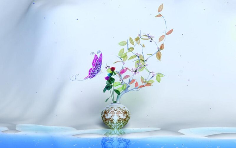 Butterfly and Flowers in Vase