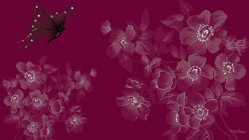 Butterfly and Flowers — Maroon