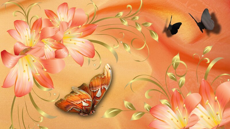 Butterfly and Flowers — Orange
