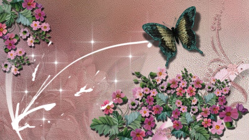 Butterfly and Flowers — Pink