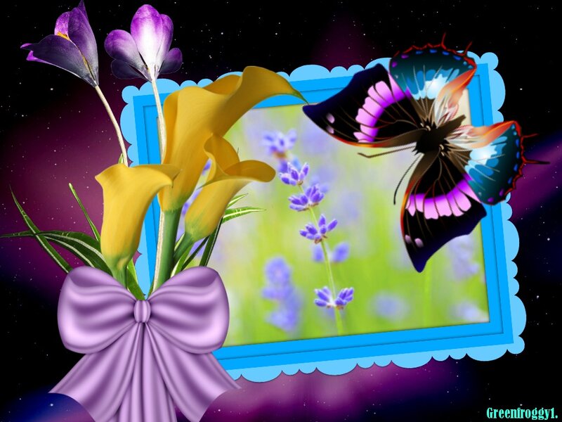 Butterfly and Flowers — Purple, Dreamy, Night