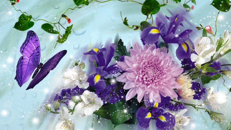 Butterfly and Flowers — Purple