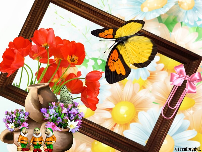 Butterfly and Flowers — Red, Cheerful, Spring
